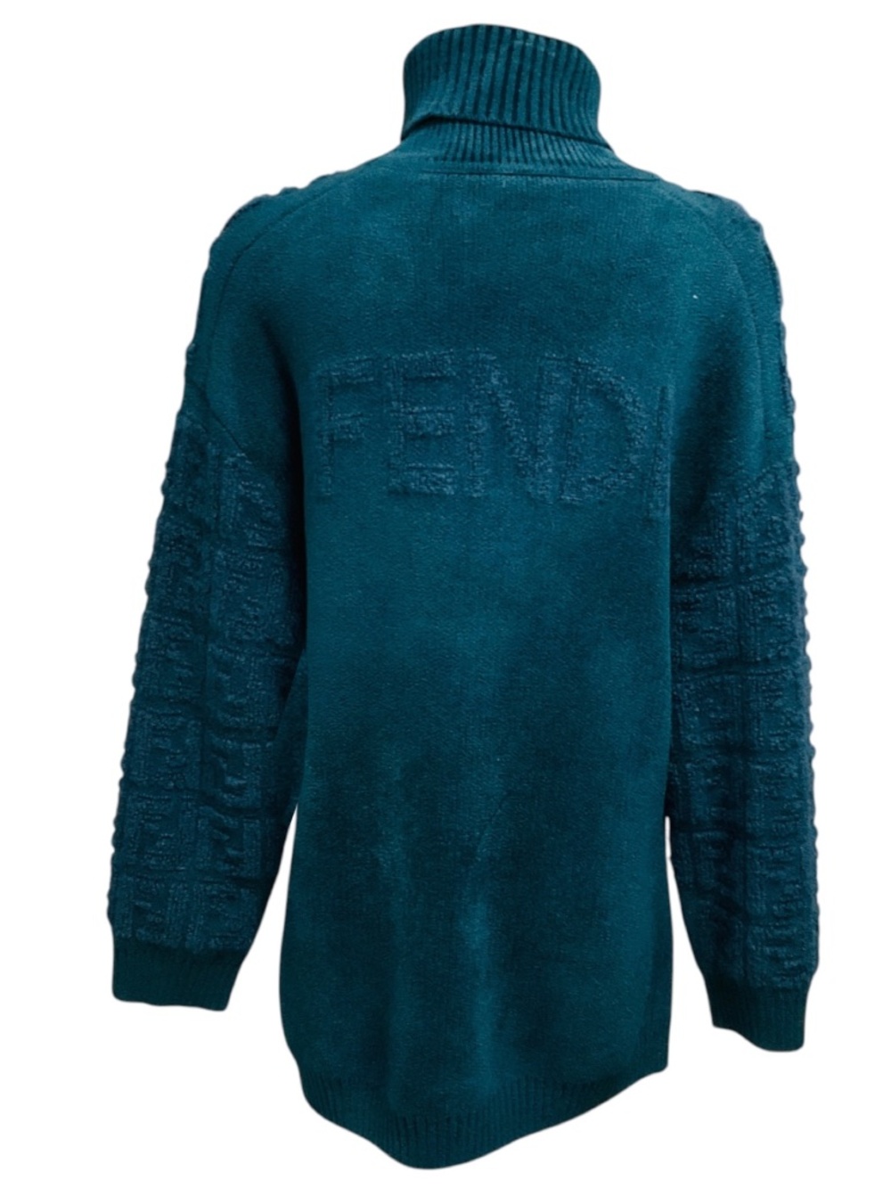 FENDI DARK TEAL FF ZUCCA LOGO PATTERN MOHAIR AND WOOL… - Gem
